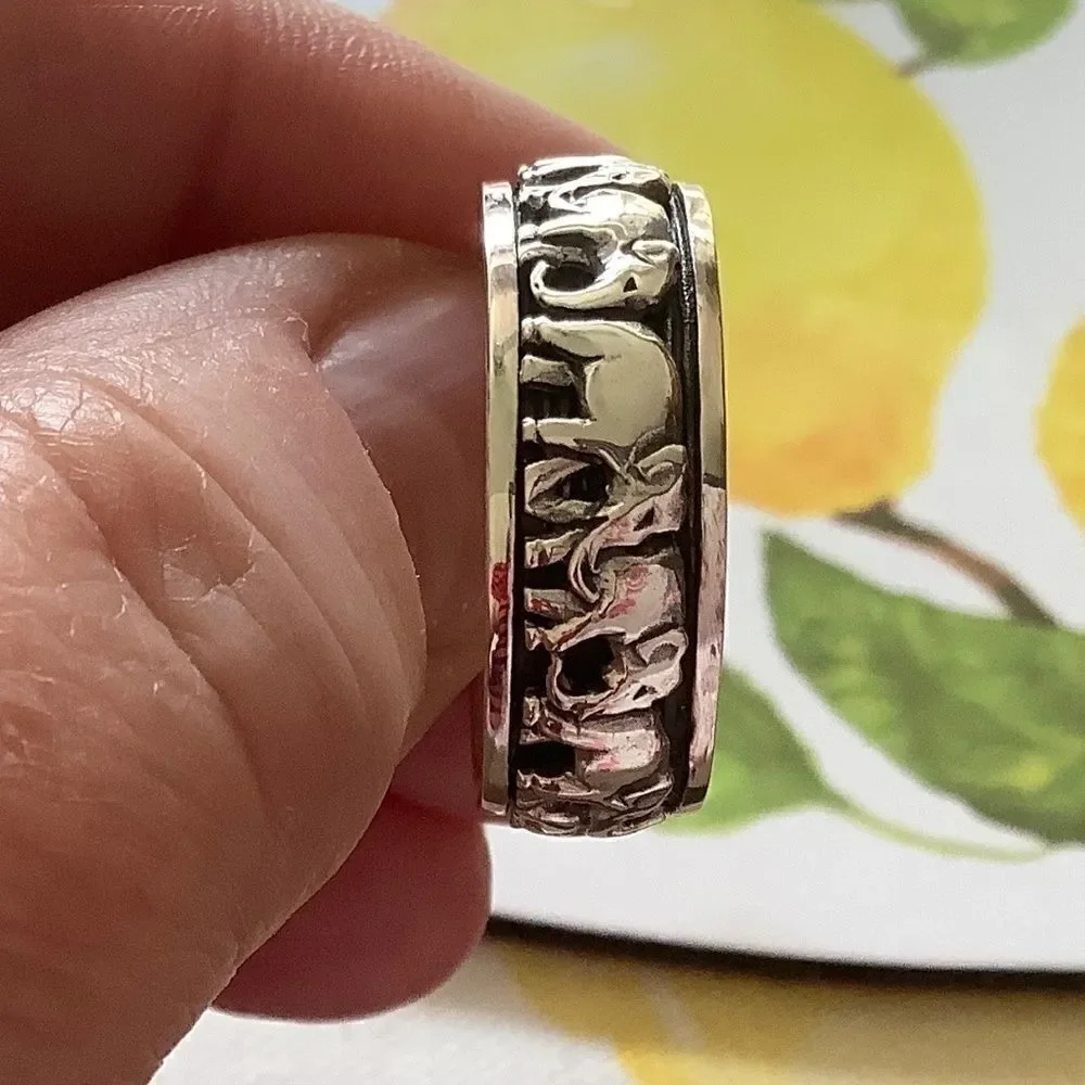 NWOT STERLING SILVER 925 UNISEX EMBOSSED ELEPHANT SPINNER RING SIZE US 10.5​